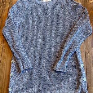 LOFT Women`s Lavender Blue Chunky Knit Sweater Pullover with Button Detail Small